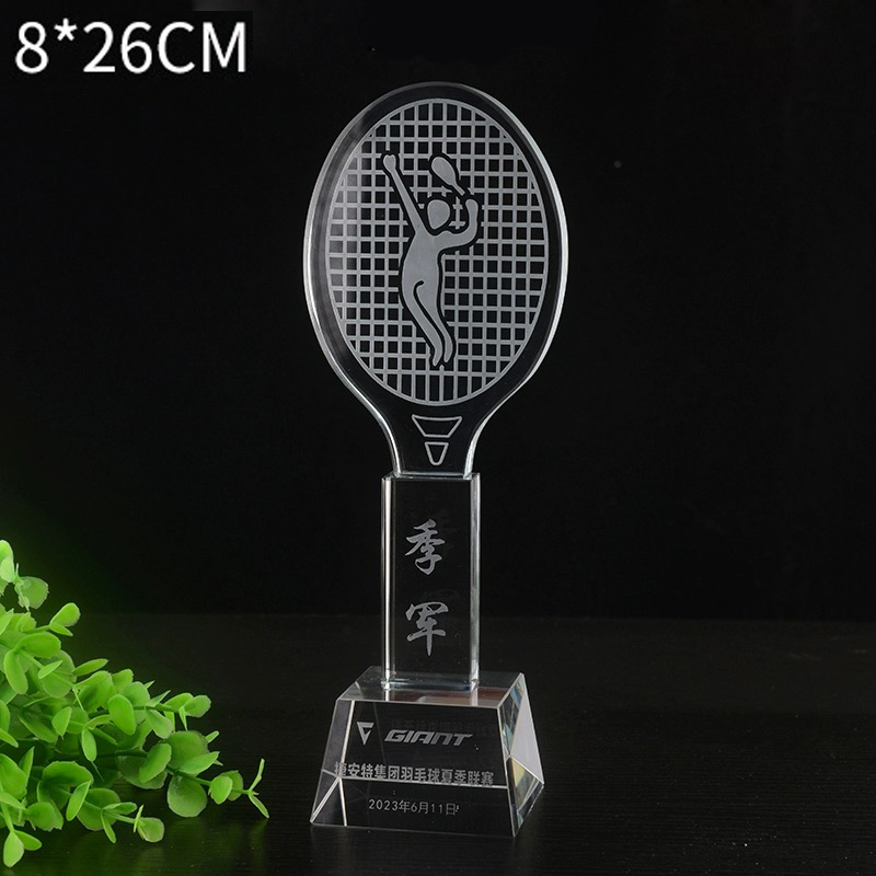 Badminton Logo - Trofeo de cristal personalizado, bádminton, tenis,